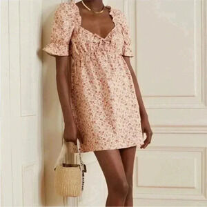 Reformation Channa Ruffled Floral Print Linen Mini Dress in size xs